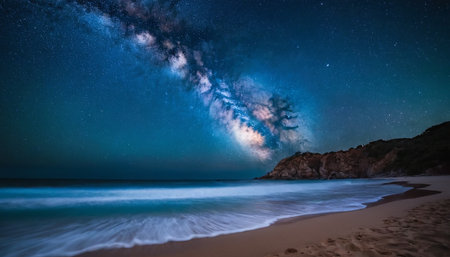 Milky Way over the beach at night, Long exposure photograph.の素材