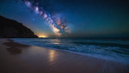 Milky way over the sea at night. Long exposure photograph.の素材