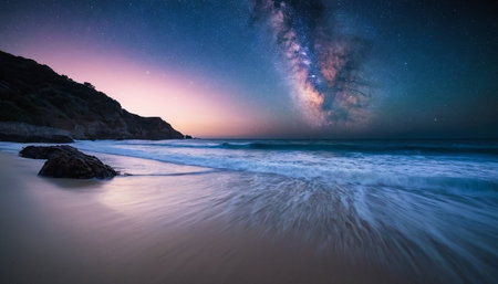 Milky way over the sea. Long exposure photograph with long exposure.の素材