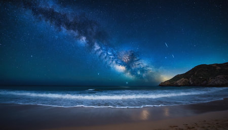 Milky Way over the sea in Sardinia, Italy. Long exposureの素材