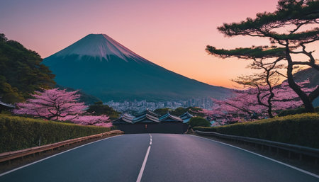 Mt Fuji and cherry blossoms at Kawaguchiko, Japanの素材