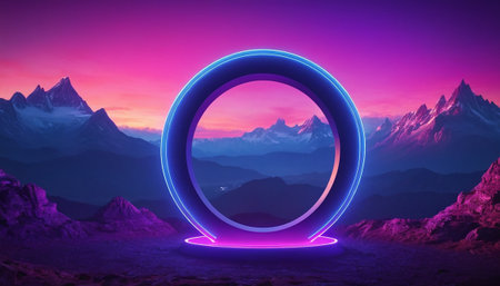 Futuristic background with a round neon frame. 3d renderingの素材