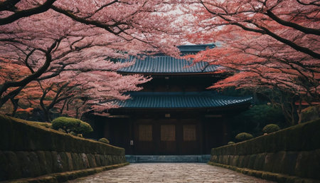 Japanese temple with cherry blossom in spring, Kyoto, Japan.の素材