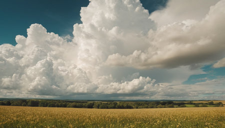 Summer landscape with blue sky and clouds. Panoramic image.の素材