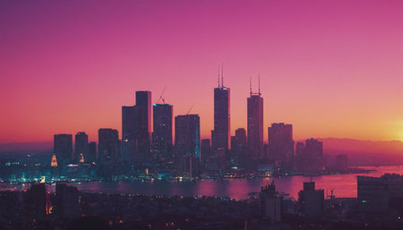 Hong Kong city skyline at sunset. Hong Kong is the capital and largest city of China.の素材