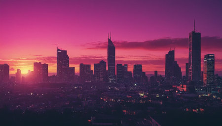 Bangkok city skyline at sunset, Thailand. Vintage filter applied.の素材