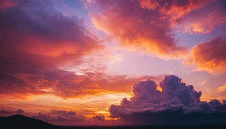 Beautiful dramatic sky with cloud at sunset. Panoramic view.の素材