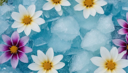 Flowers and ice cubes with copy space for text or image backgroundの素材