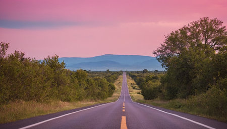 Beautiful summer landscape. Country road in the middle of nature.の素材