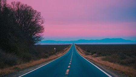 Road in the desert at sunset, California, United States of Americaの素材