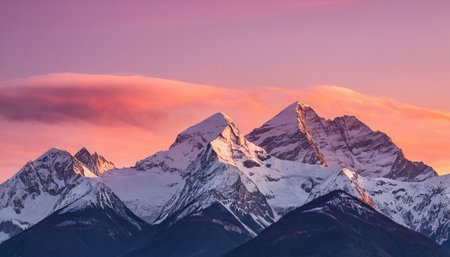 Mountain peaks at sunset in Himalayas, Annapurna Circuit, Nepalの素材