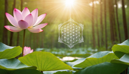Lotus flower and Lotus flower plants in the pond with sunlight.の素材