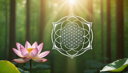 Lotus flower and Lotus flower plants in the pond with sun flareの素材