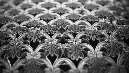 Close up black and white detail of decorative ornamental flower pot.の素材