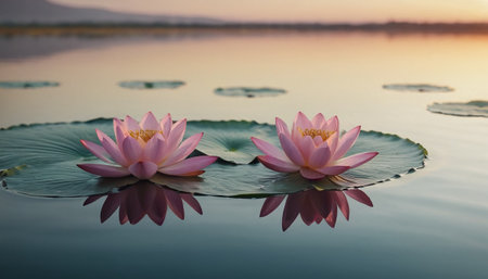 Beautiful water lily flower in the pond, nature background.の素材