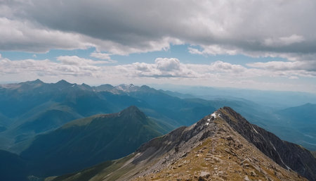 Panoramic view of the mountains in the clouds in the summerの素材