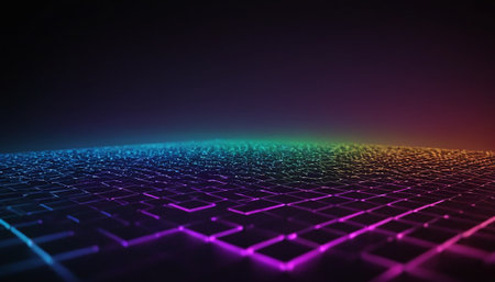 3d rendering of abstract technology background. Futuristic square grid.の素材