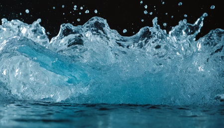 Water splashes on a black background. Blue water background. Close up.の素材