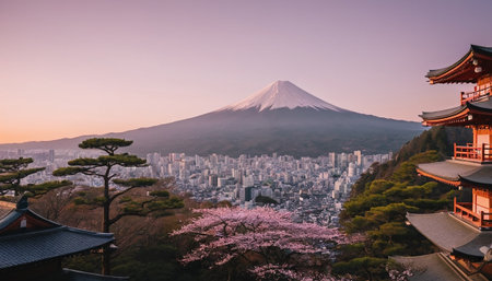 Mt. Fuji and cherry blossoms in Tokyo, Japan.の素材