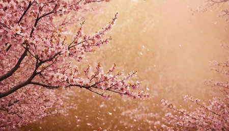 Beautiful cherry blossom tree in spring time, vintage tonedの素材