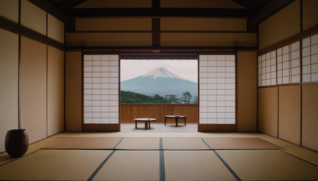 Mt. Fuji in Japanese-style room, 3D renderingの素材