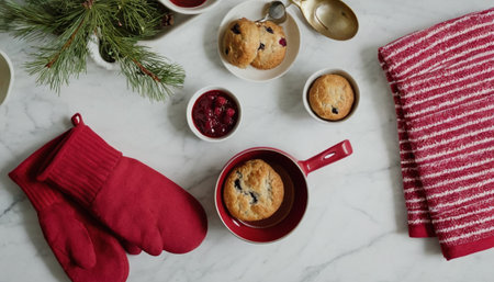 Cup of coffee and cookies with cranberry jam on white marble tableの素材
