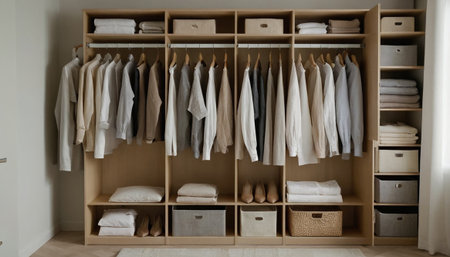 Closet with clothes in the room, interior design concept.の素材