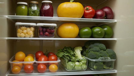 Refrigerator full of healthy food. Fruits and vegetables.の素材