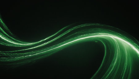 Abstract background with green glowing lines in the dark, 3d renderの素材