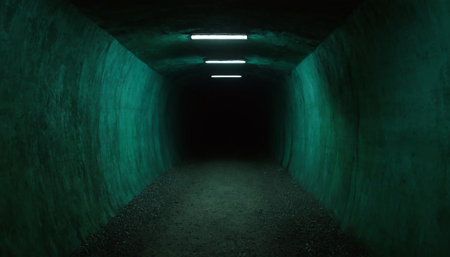 3d rendering of a dark underground tunnel with light coming from the endの素材