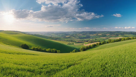 Beautiful spring landscape in Tuscany, Italy. Panoramaの素材