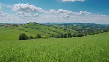 Panoramic view of Tuscany hills in spring, Italyの素材