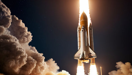 Space shuttle taking off into space. Concept of business success. 3d renderingの素材