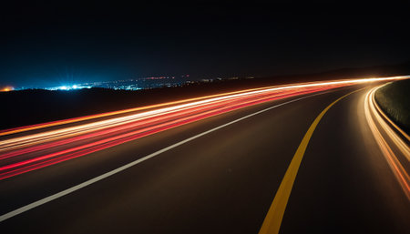 Car light trails on the road at night. Long exposure photo.の素材
