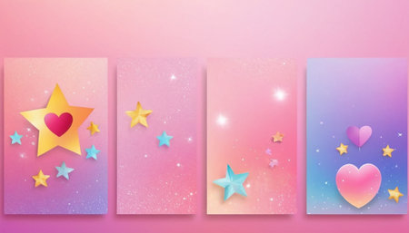 Colorful background with stars and hearts. Vector illustration for your designの素材