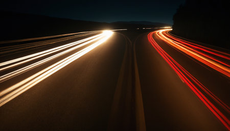 Car light trails in the tunnel. Long exposure photo taken in a tunnel.の素材