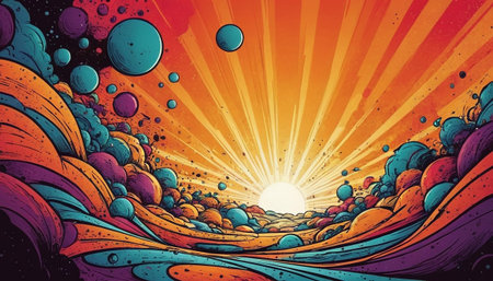 Sunset over the sea. Colorful vector illustration for your designの素材