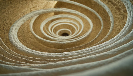 Close up of spiral staircase made of white paper. Abstract background.の素材
