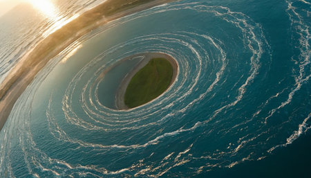 Aerial view of a small island in the middle of the sea.の素材