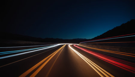Car light trails on the road at night. Long exposure photo.の素材