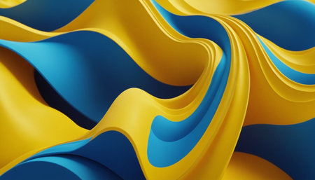 Abstract 3d rendering of wavy surface. Creative background with blue and yellow colors.の素材