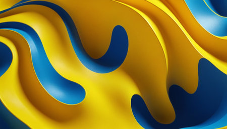 3d rendering of abstract background with wavy pattern in blue and yellow colorsの素材