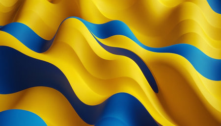 3D rendering of abstract wavy background with blue and yellow colorsの素材