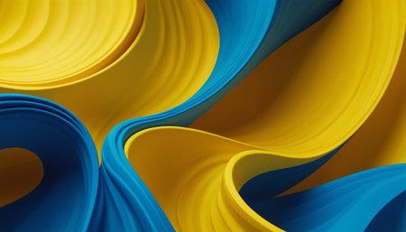 abstract background of colored paper curved lines in yellow and blue colorsの素材