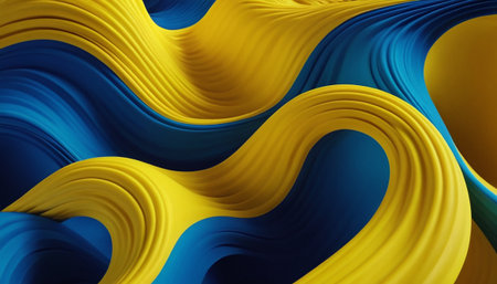 Abstract 3d rendering of wavy surface with yellow and blue colorsの素材