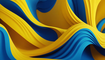 3d rendering of abstract wavy background in yellow and blue colorsの素材