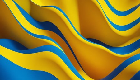3d rendering of abstract wavy surface with blue and yellow colorsの素材