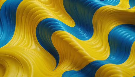 abstract background with yellow and blue waves. 3d render illustrationの素材