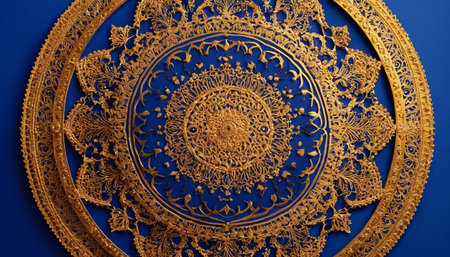 Ornament in the form of a circle on a blue backgroundの素材