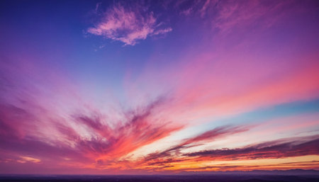 Colorful sunset over the mountains. Colorful sky with clouds.の素材